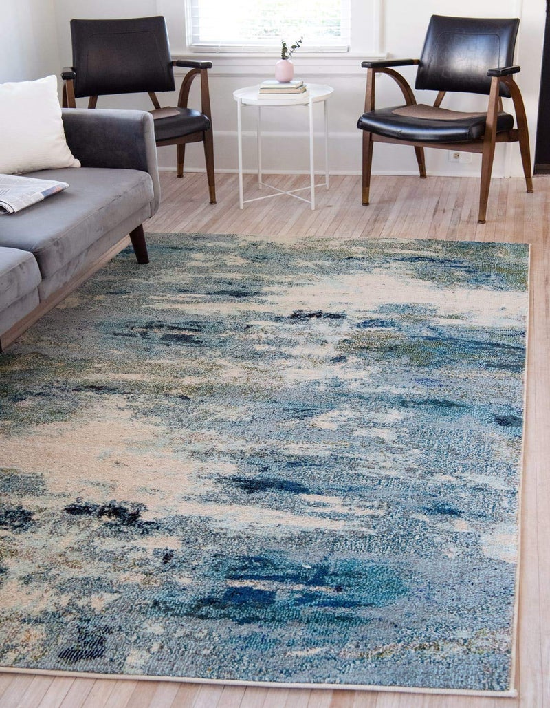 Unique Loom Chromatic Collection Modern & Vibrant Abstract Area Rug For Any Home DÃ©cor (3' 3 x 5' 3 Rectangular, Light Blue/Beige) - Image 1
